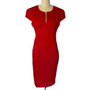 Anself Red Sheath Dress V Neck Cap Sleeve Pockets Zip Stretch sz M NWT!